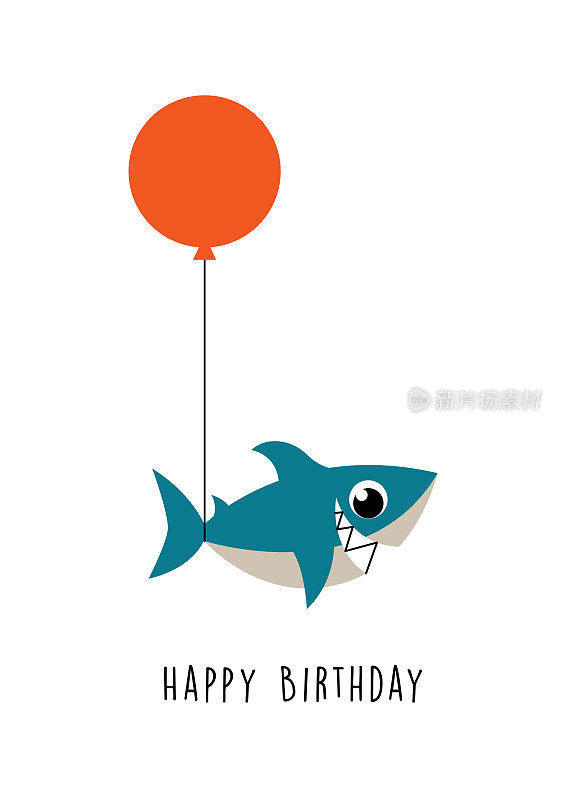 cute shark happy birthday greeting card vector